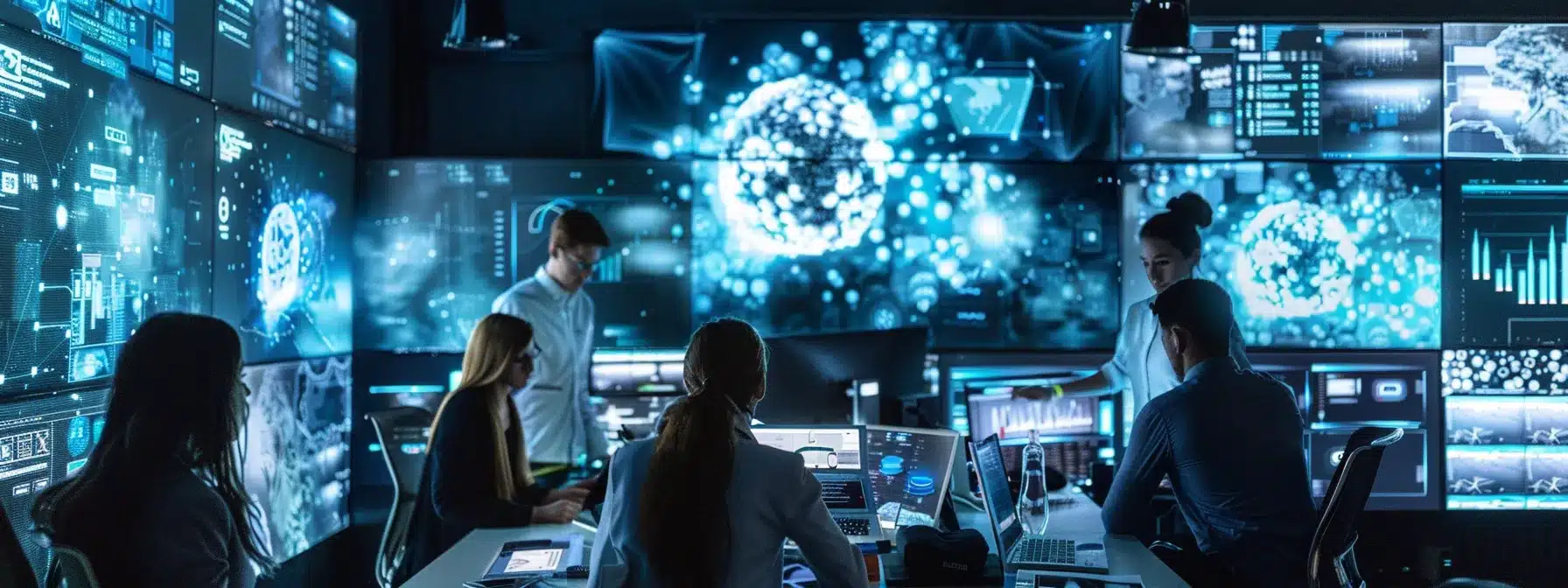 a dynamic office scene showcases a focused team engaged in a collaborative brainstorming session, surrounded by digital screens displaying user experience and seo metrics, highlighting the critical balance between design and functionality.