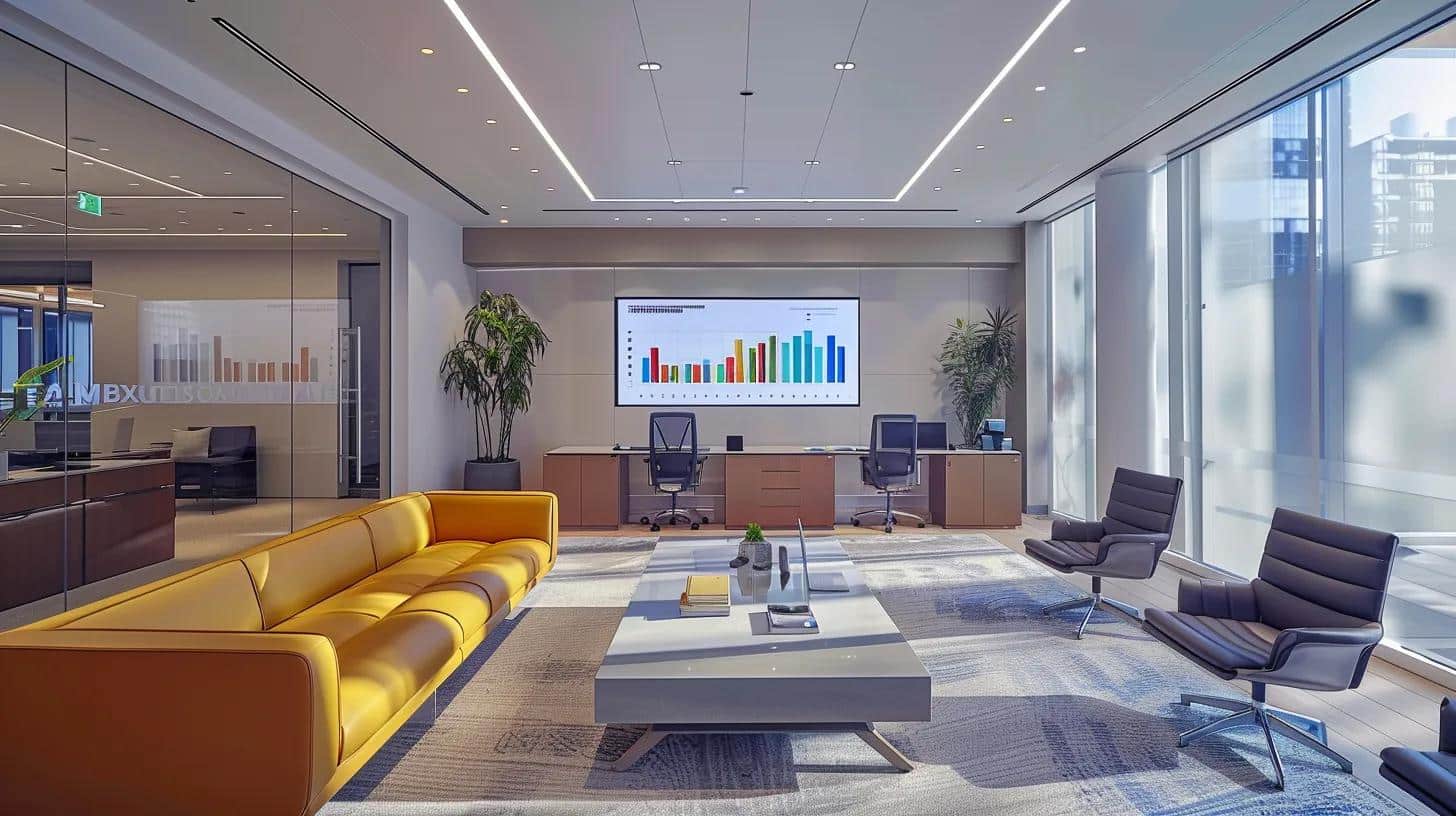 a sleek, modern office environment showcases a focused professional examining analytics on a digital screen, highlighting the strategic elements of seo success and online growth for south lyon businesses.