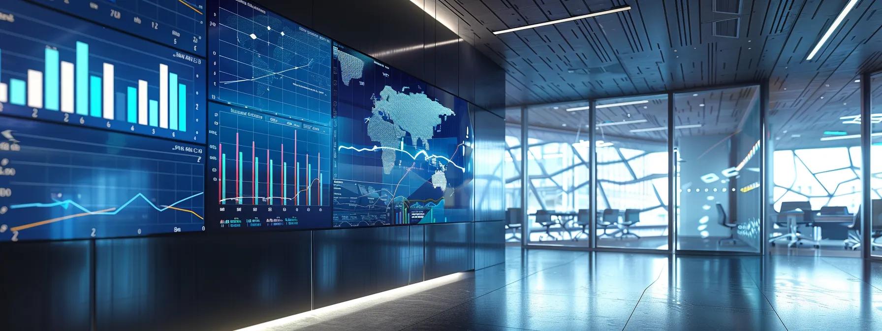 a sleek, modern office environment showcases a large digital screen displaying vibrant graphs and statistics about ai-driven seo trends, with an emphasis on mobile and voice search optimization, enveloped in sharp, cool lighting that highlights the innovative atmosphere of the digital marketing landscape.